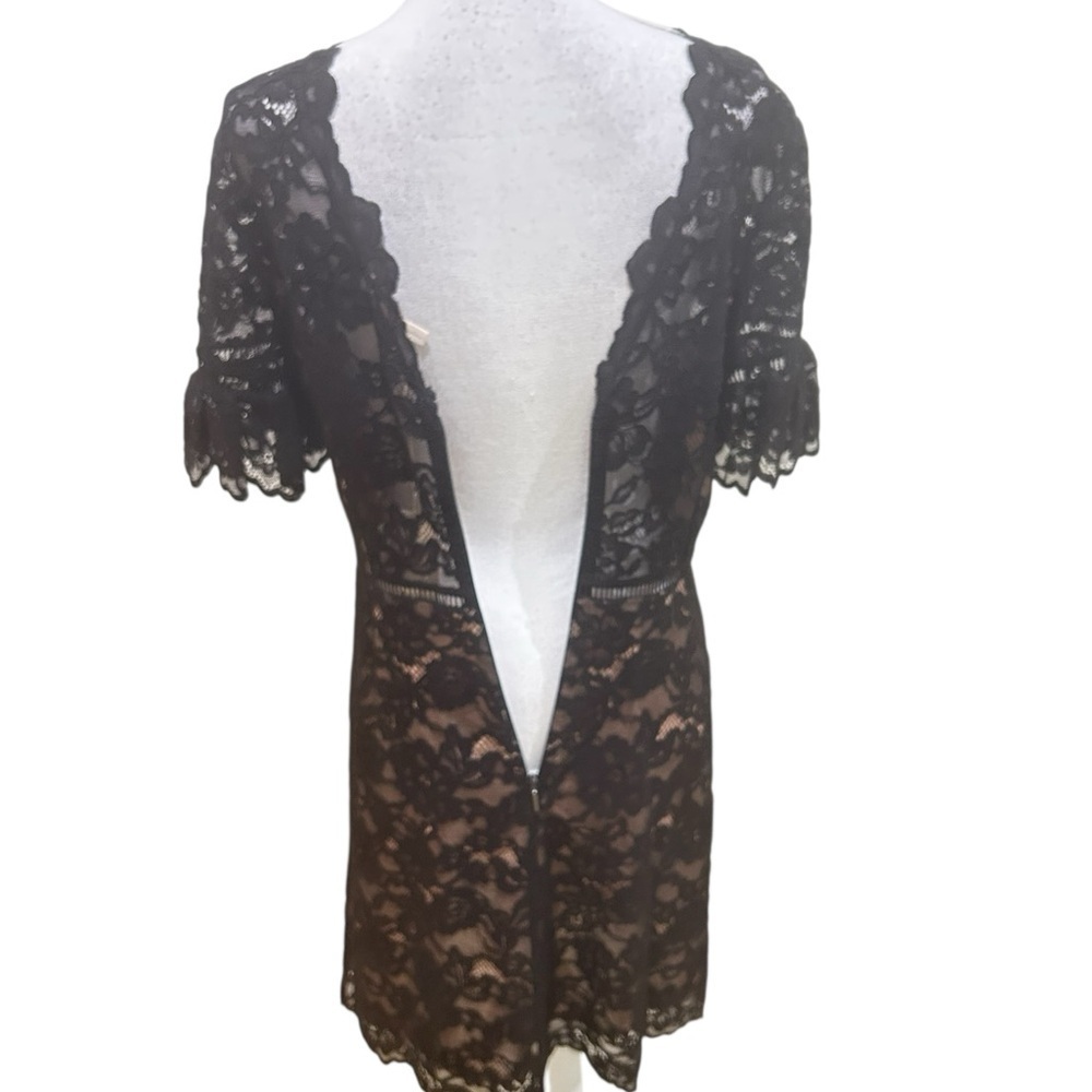 NWT Rebecca Taylor Black Lace Dress v back ruffle short sleeve size 8 - Picture 13 of 16